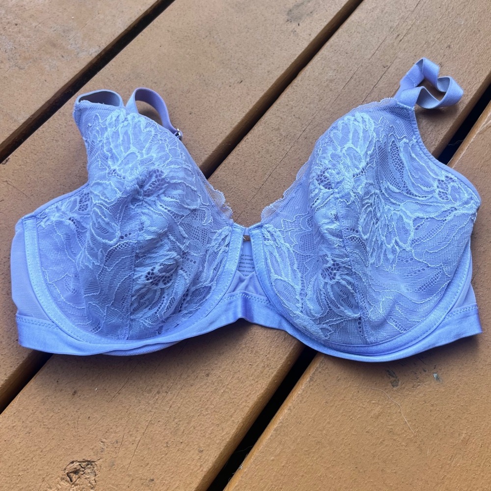 Soma Lightly Lined Perfect Coverage Floral Lace Bra Periwinkle Blue 34DDD